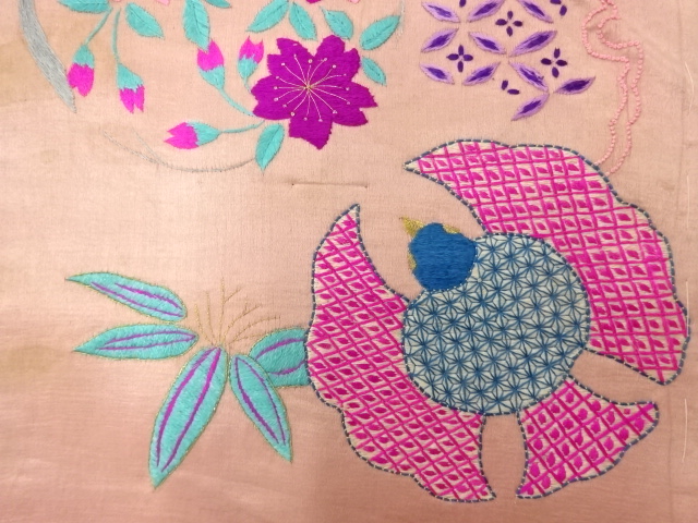 JAPANESE KIMONO / ANTIQUE NAGOYA OBI / SILK / EMBROIDERY / SAKURA